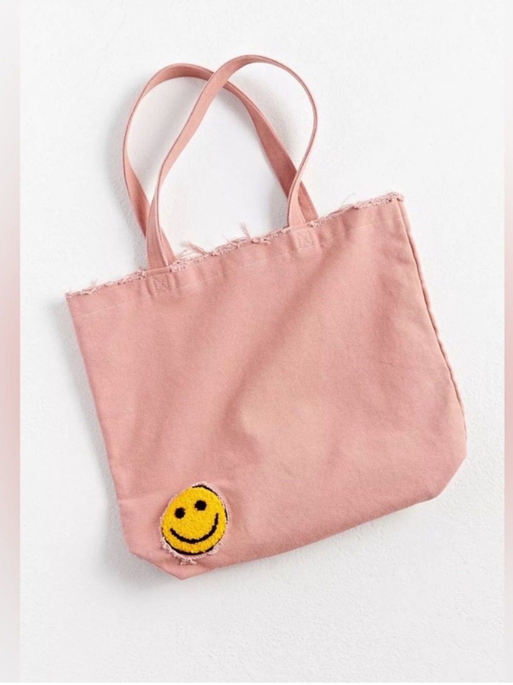 URBAN OUTFITTERS Peach Distressed Smiley Face Patch Tote Bag